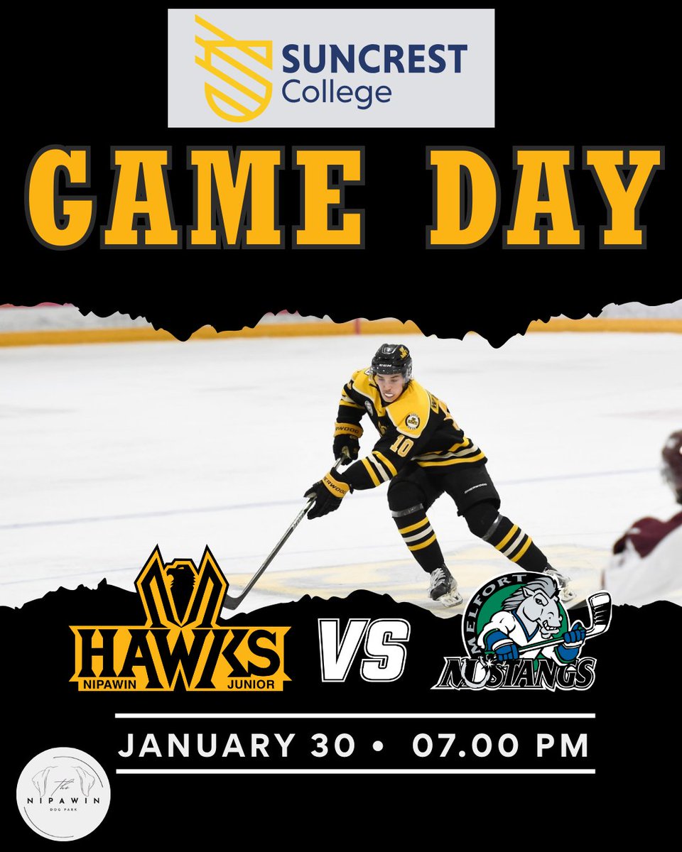 GAME DAY at the Cage. 7:00 PM puck drop as the Nipawin Hawks welcome the Melfort Mustangs. Tickets at the gate or here: showpass.com/january-30-vs-…  Let’s pack the Cage and bring the noise. #HawkYeah #NipawinHawks