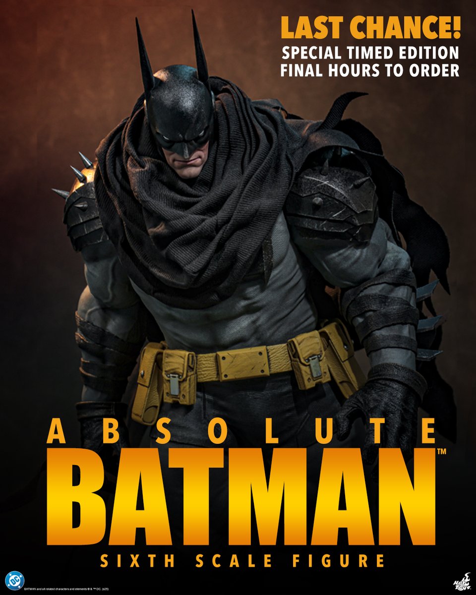 The clock is ticking on the Absolute Batman Sixth Scale Figure by @HotToysOfficial. 🦇 🕰️  The chance to grab the Timed Edition — featuring an exclusive cape for a stealthy look — is almost gone! Head to Sideshow to pre-order this version of Bruce Wayne.