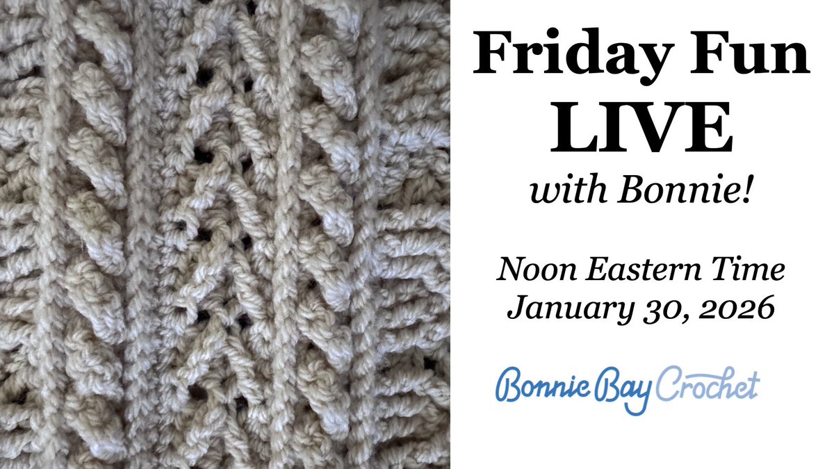 Please join me today at Noon Eastern Time on the Bonnie Bay Crochet Youtube Channel! youtube.com/live/JGXhndYUo…