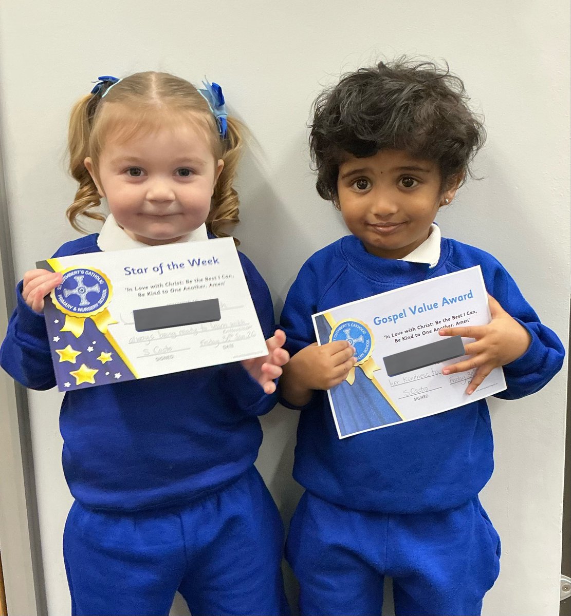 StCuthbertsPri's tweet photo. Well done to our EYFS children who have received the ‘Gospel Value’ and ‘Star of the Week’ awards. We are so proud of you! ⭐️⭐️#StCuthbertsEYFS #StCuthbertsPSHE https://t.co/YO9I3ciwPy