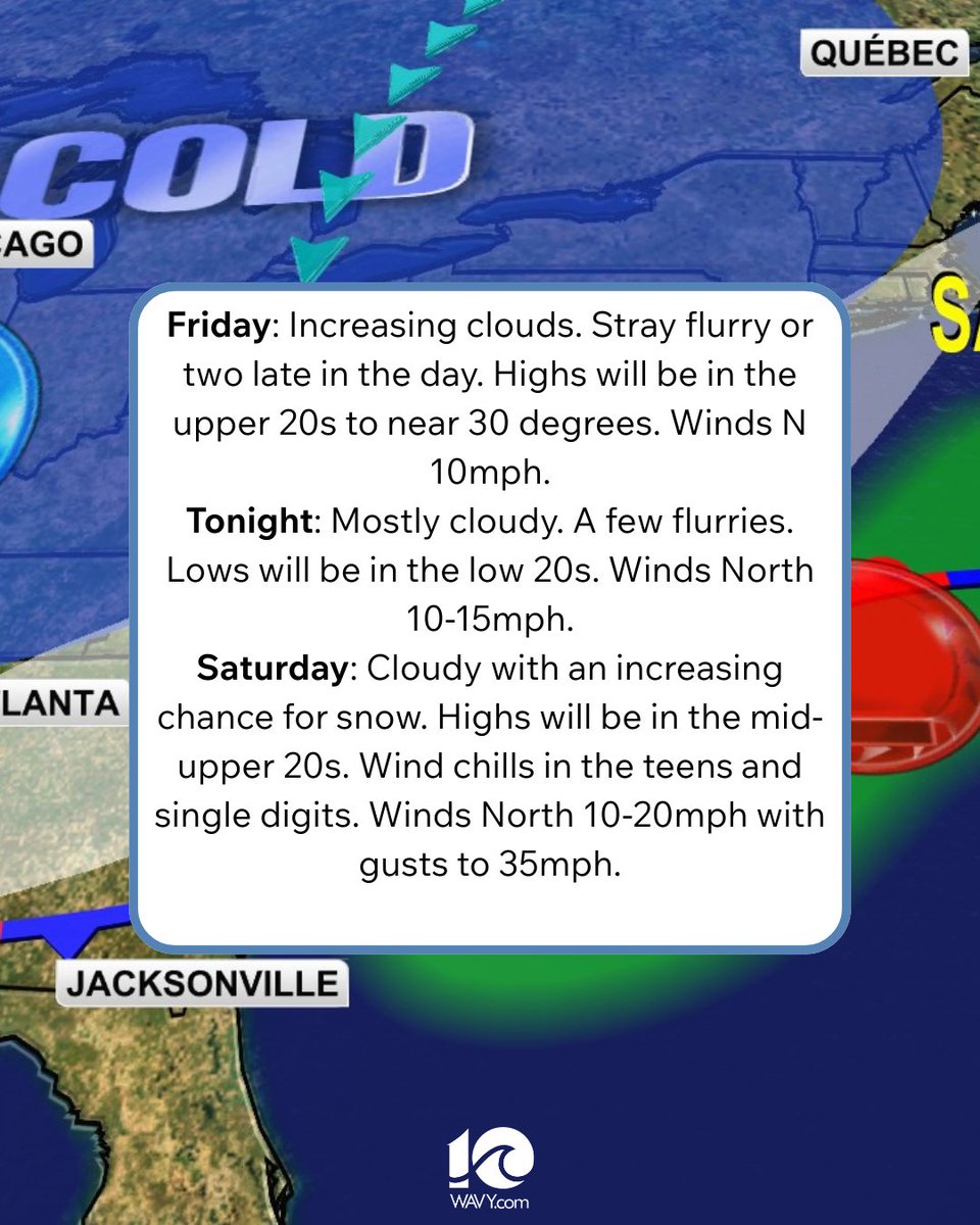 WAVY_News's tweet photo. Strong winds, developing snow and cold this weekend. Meteorologist Jeremy Wheeler has the details in his weather blog.

Read More Here: https://t.co/uk5g6rToya https://t.co/2rKUbcxx59