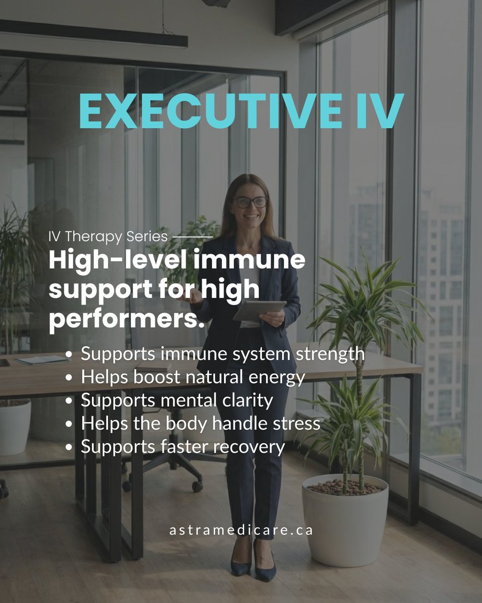 𝑷𝒐𝒘𝒆𝒓 𝒕𝒉𝒓𝒐𝒖𝒈𝒉 𝒚𝒐𝒖𝒓 𝒃𝒖𝒔𝒊𝒆𝒔𝒕 𝒅𝒂𝒚𝒔 𝒘𝒊𝒕𝒉 𝒄𝒐𝒏𝒇𝒊𝒅𝒆𝒏𝒄𝒆 𝒂𝒏𝒅 𝒄𝒍𝒂𝒓𝒊𝒕𝒚. 💼✨

Executive IV therapy is designed for high performers who want steady energy, stronger immune support, and sharper focus without slowing down. This treatment