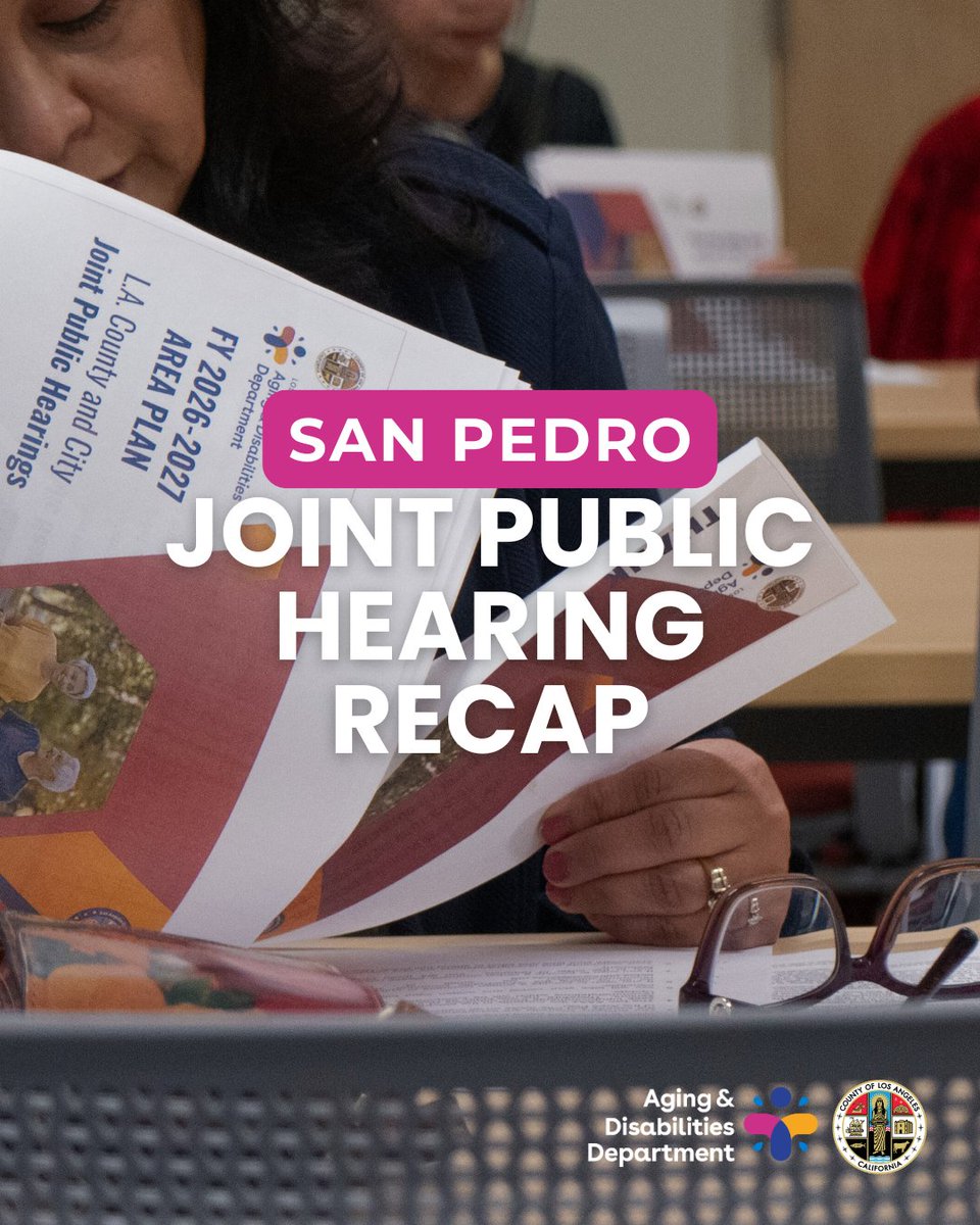 LACountyAD's tweet photo. Thank you to everyone who joined us in San Pedro for the Joint Public Hearing with us and @ladeptofaging. Community feedback helps shape services for older adults, people with disabilities, and caregivers across #LACounty. 💬

#SanPedro #LACountyAD #CommunityVoices #PublicHearing https://t.co/Y59NsnfeWA