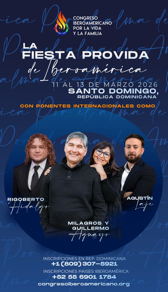 ESTAMOS A SÓLO 6 SEMANAS para la FIESTA PRO VIDA DE IBEROAMÉRICA este año, en 🇩🇴REPÚBLICA DOMINICANA. 🔴INSCRIBETE HOY: congresoiberoamericano.org