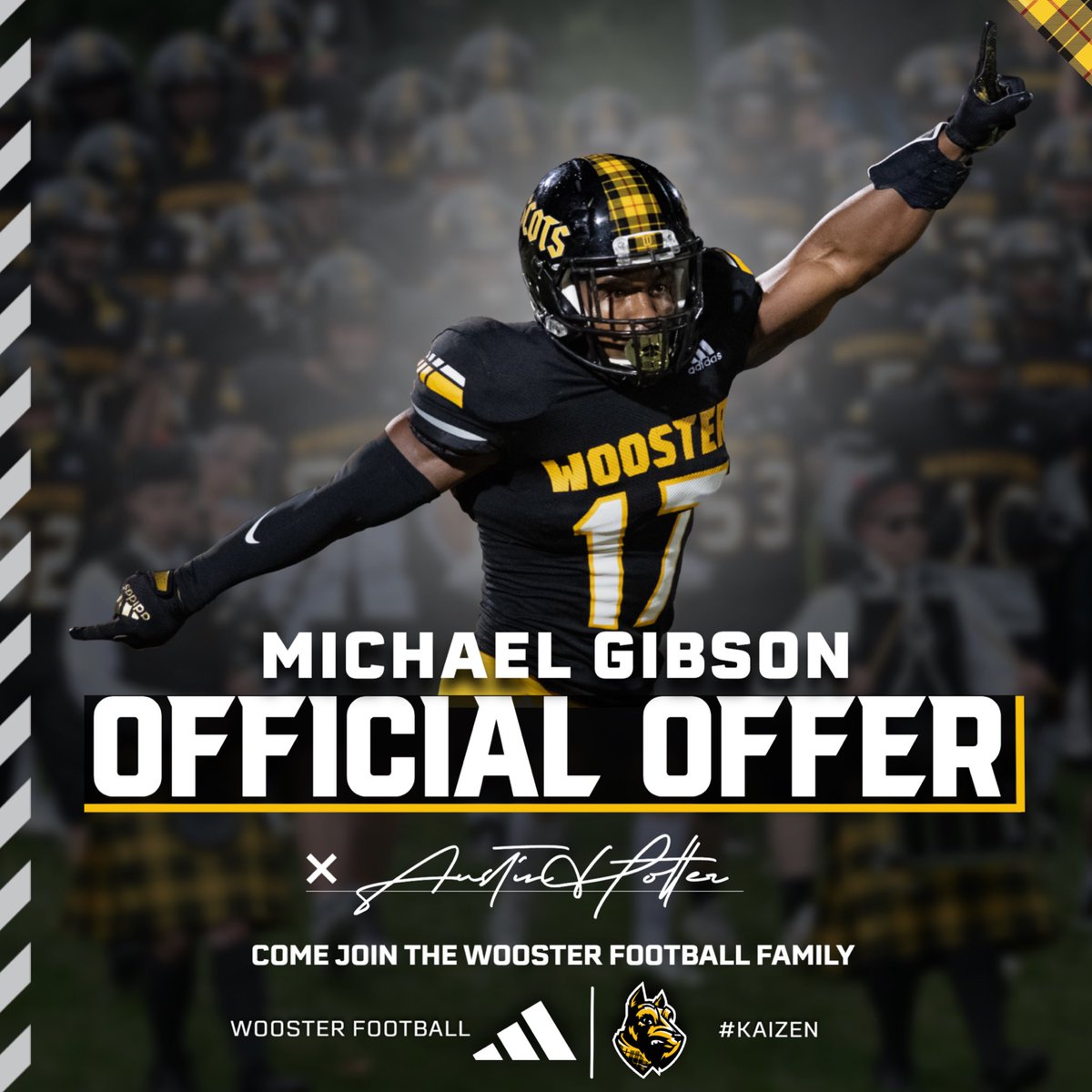 MichaelGibsonJ's tweet photo. After an amazing talk with @CoachHolter I’m blessed to receive my very first offer from The College Of Wooster. @ClayboCoach @JourneyanFuture @DOORANTFOOTBALL @KyleBelack https://t.co/N3sKQ22BGS