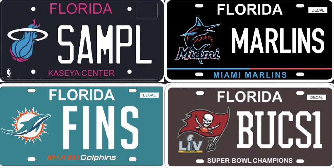 AndySlater's tweet image. Most popular sports license plates in Miami-Dade

1) Heat
2) Marlins
3) Dolphins
4) Bucs