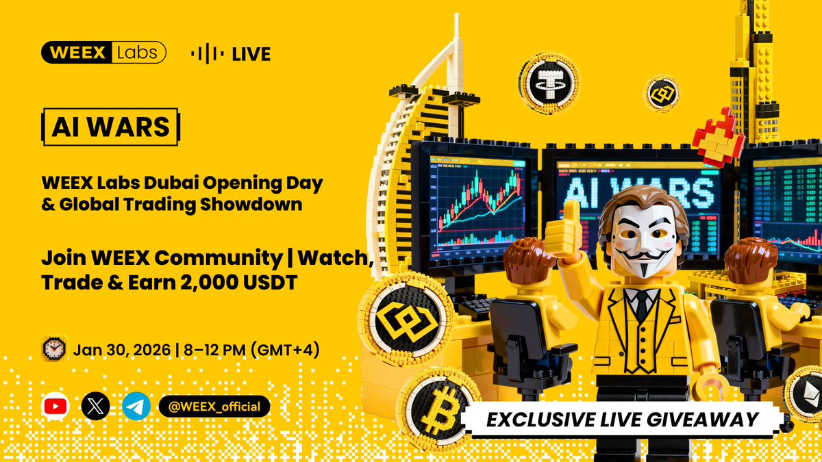🚨 WEEX Community Exclusive Event!
🎥 WEEX Labs Dubai Opening Day &amp; Global Trading Showdown is going LIVE!
👀 Watch the live stream, trade, and get rewarded.
🎁 2,000 USDT = 200 Winners ｜📅 Jan 30 - Feb 1

How To Join：
✅ Finish Gleam Task: gleam.io/HeR5g/weex-lab…
🔗 Watch the