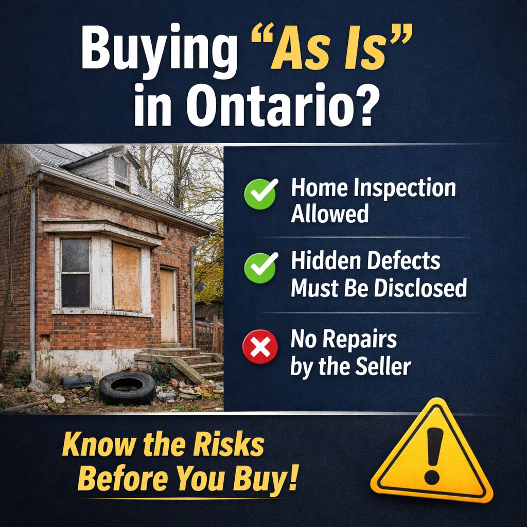 FarnhamDave's tweet photo. “Seeing ‘As Is’ in an Ontario listing? 👀
It doesn’t mean anything goes — but it does mean buyer beware.
For the full blog https://t.co/YKIQok1SmV https://t.co/O6Mn2TXWo6