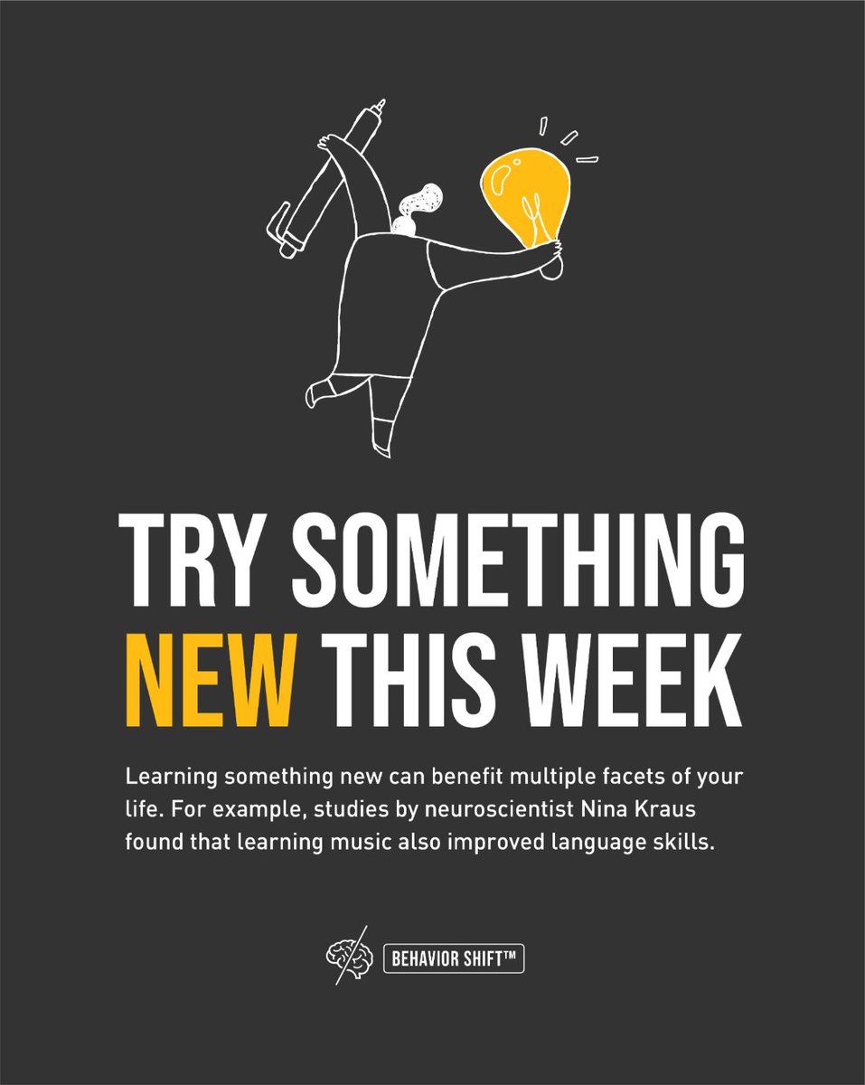 BehaviorShift's tweet image. Trying something new isn’t about reinventing yourself.
It’s about giving your brain new input.
Small novelty builds flexibility, learning, and growth — often in ways you don’t expect.
Try one small experiment this week.
#BehaviorShift #TrySomethingNew