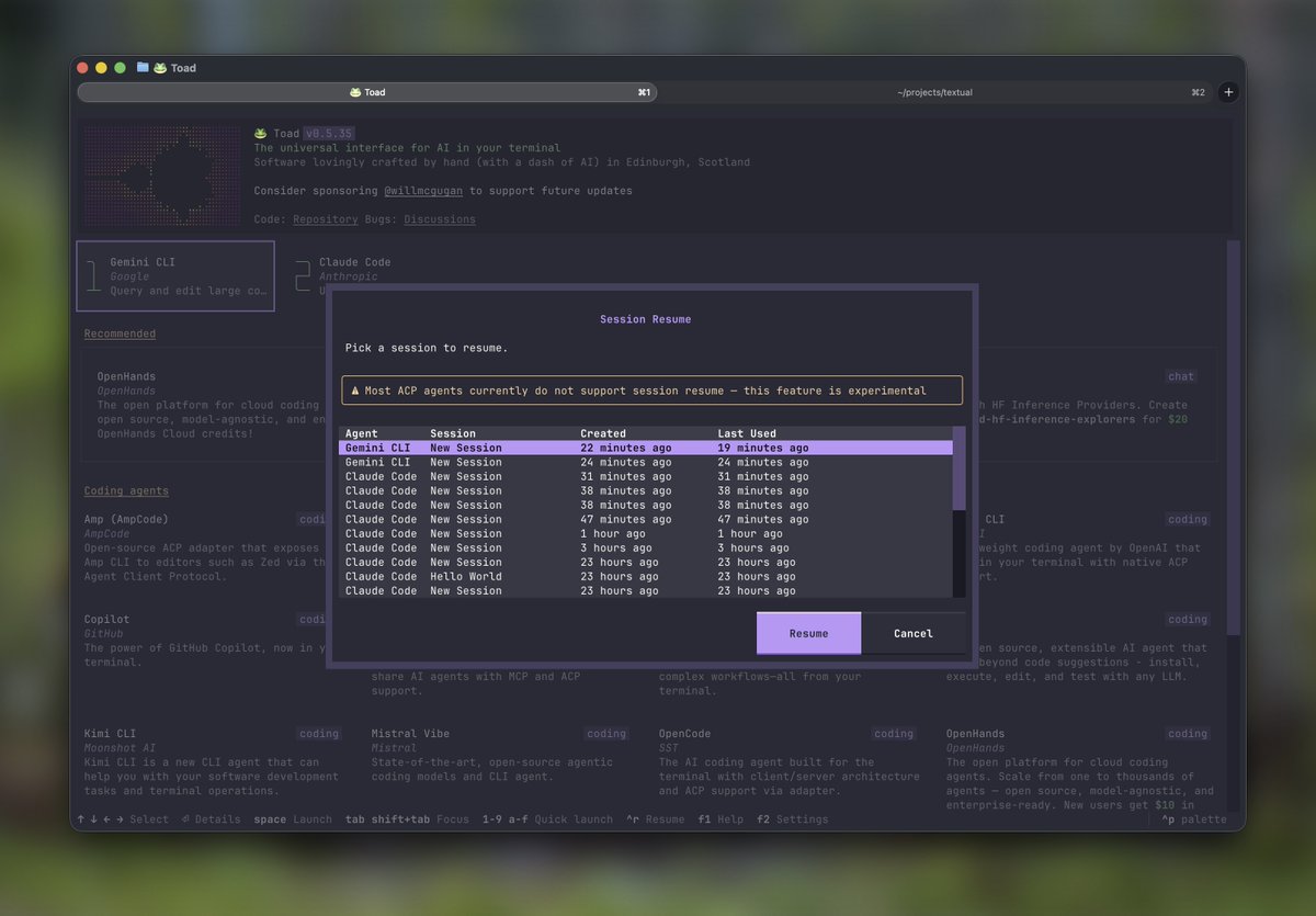 Session resume warning
