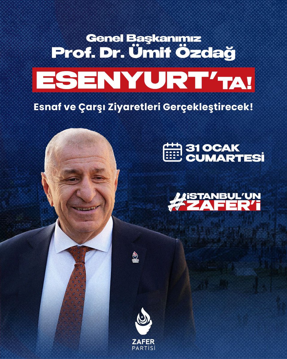 umitozdag's tweet photo. Sevgili Esenyurtlular,

İstanbul'un en fazla sığınmacı, iç göç ve işsizlik sorunlarını taşıyan, deprem riskini en yoğun yaşayan, ekonomik krizin, uyuşturucu ve güvenlik tehditlerine en çok maruz kalan sizlerle buluşmaya, dertlerinizi dinlemeye, Zafer Partisi olarak çözüm üretmeye geliyoruz.

Yarın (31 Ocak Cumartesi) gün boyunca Zafer Partisi olarak siz değerli Esenyurt halkıyla bir arada olacağız.

@zaferpartisi