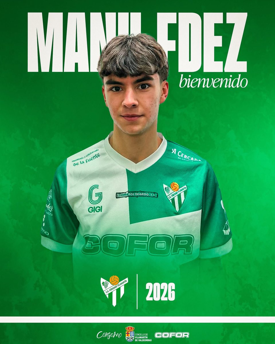 𝑩𝒊𝒆𝒏𝒗𝒆𝒏𝒊𝒅𝒐 𝑴𝒂𝒏𝒖 🤝

Manuel Fernández (O Barco, 2009) es nuevo jugador del Córgomo procedente de la SD Ponferradina.

Manu es un mediocentro inteligente, con un gran trato del balón y un fenomenal golpeo. 

Compartirá vestuario con su hermano Rubén 🫶🏻

Bienvenido 💚