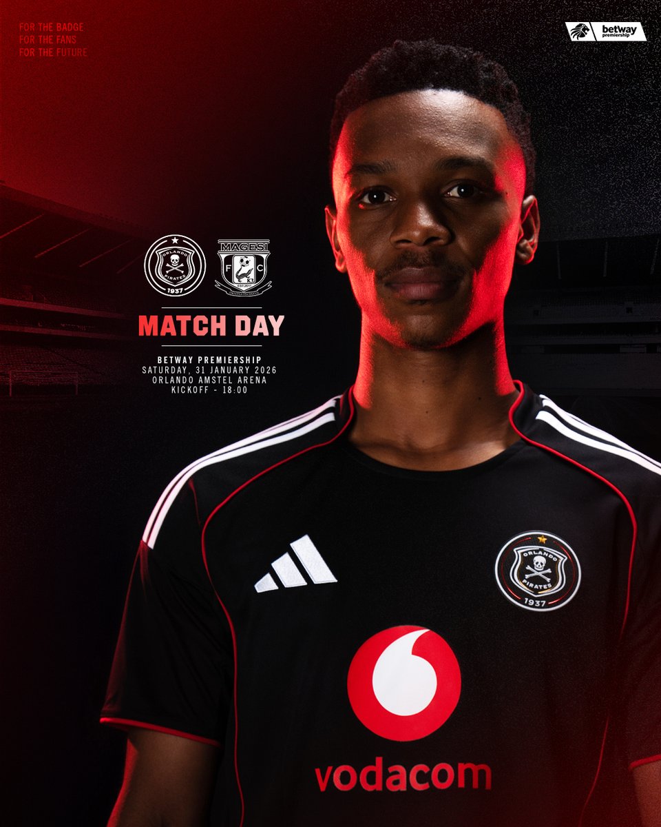 orlandopirates's tweet image. 𝐌𝐀𝐓𝐂𝐇_𝐃𝐀𝐘

📅 Saturday,31 January 2026
🆚 @Magesi_FC 
🕰 18H00
📍 Orlando Amstel Arena
🎟 shorturl.at/oFr0a
📺 @SuperSportTV 

⚫️⚪️🔴⭐️
#OrlandoPirates
#OnceAlways