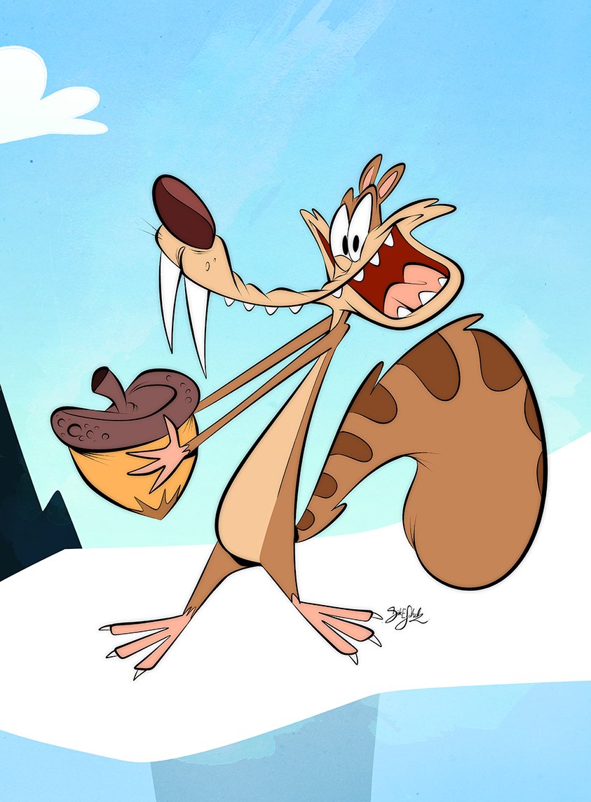 My try to turn Scrat into a 2D cartoon.