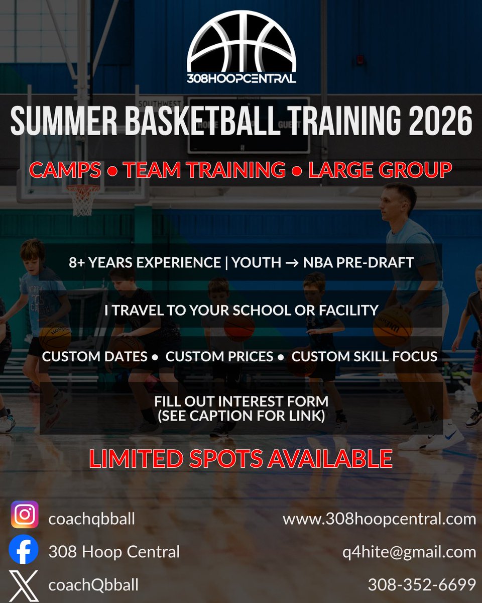 SUMMER 2026 BBALL TRAINING 🏀
Camps • Team Training • Large Group Workouts ✔️ 8+ years experience (Youth → NBA Pre-Draft) ✔️ I travel to you ✔️ Custom dates, pricing &amp; skill focus
Fill out the interest form 👇 forms.gle/5bbZvcUdTJp78r…
Limited availability.