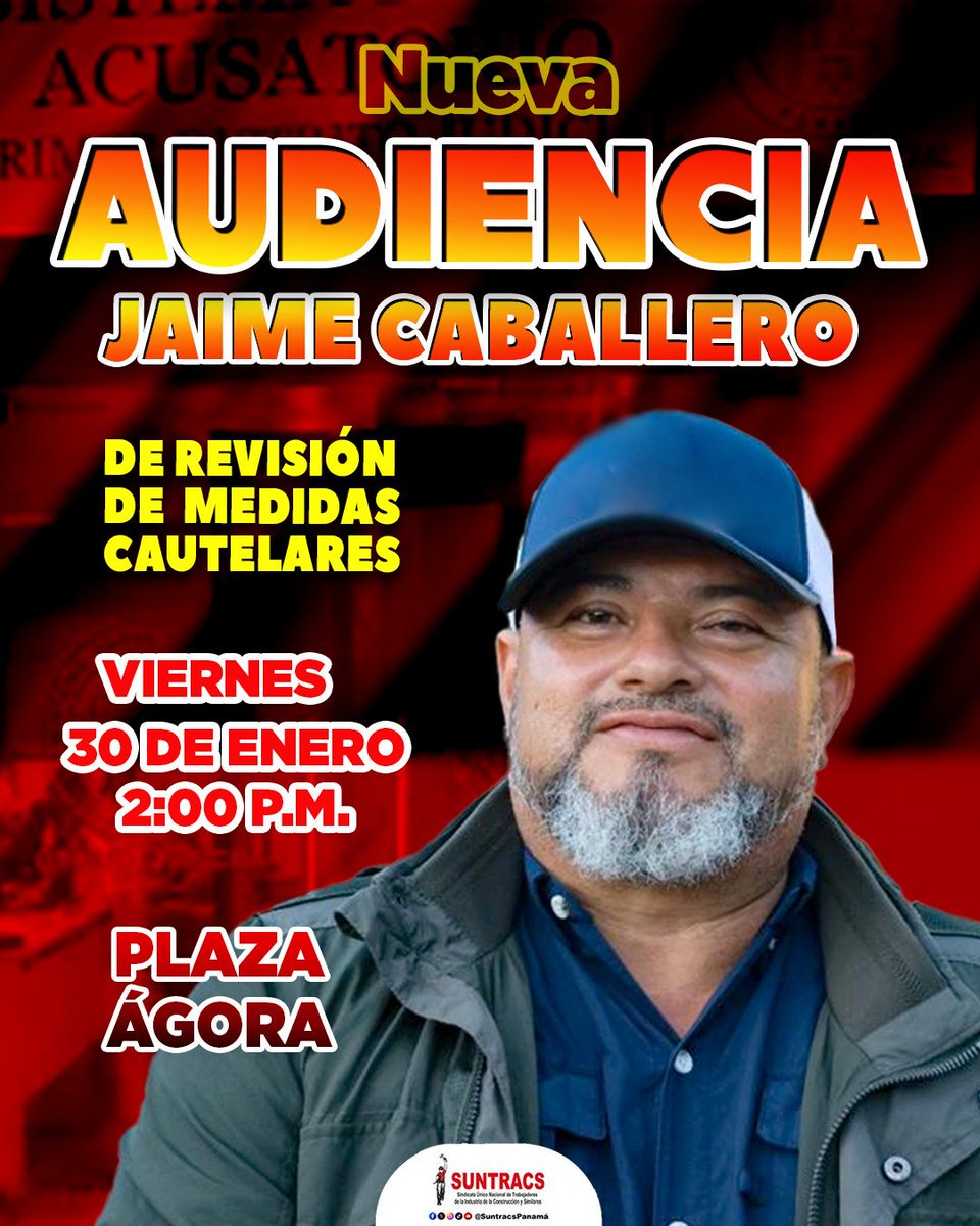 SuntracsPanama's tweet photo. Hoy Jaime Caballero enfrenta audiencia de cambio de medida. Hay suficiente argumento, Jaime tiene arraigo familiar, laboral y profesional en Panamá.
 No hay riesgo de fuga. La detención provisional debe ser la excepción, no la regla. 

#JusticiaParaJaime https://t.co/CjhF0ZPzJM