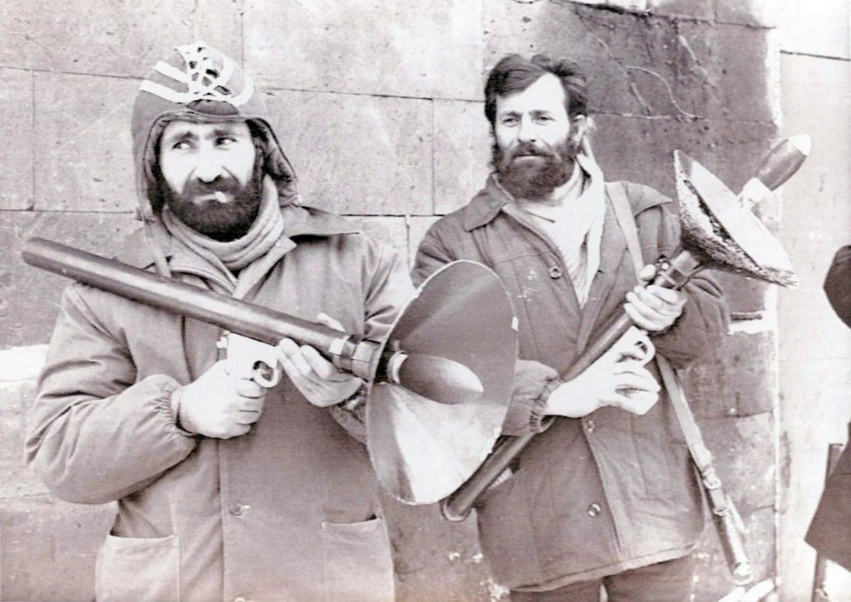 Armenian militia with an unknown device. Armenian SSR, January 1990.