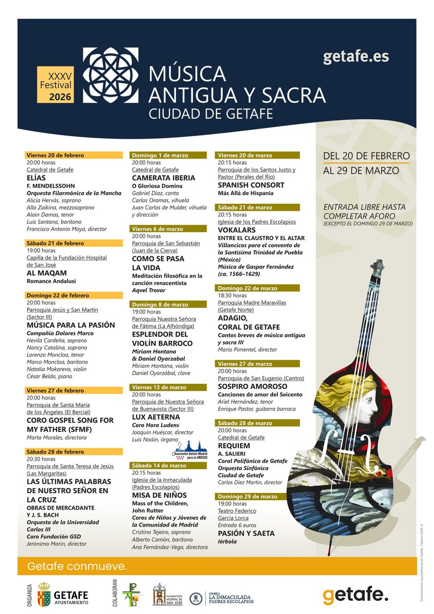 De nuevo participamos en el #FestivaldeMúsicaAntiguaySacra ciudad de Getafe, con el estreno en tiempos modernos de 𝐿𝑒 𝑠𝑒𝑡𝑡𝑒 𝑢𝑙𝑡𝑖𝑚𝑒 𝑝𝑎𝑟𝑜𝑙𝑖 de Saverio Mercadante y la Cantata 𝐾𝑜𝑚𝑚, 𝑑𝑢 𝑠ü𝑠𝑠𝑒 𝑇𝑜𝑑𝑒𝑠𝑠𝑡𝑢𝑛𝑑𝑒 𝐵𝑊𝑉 𝟷𝟼𝟷de Bach. Muy emocionados 🤍
