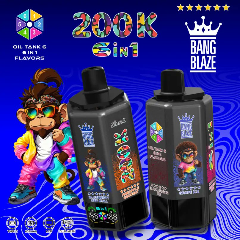 lo_vape65913's tweet photo. Switch it up with the #BangBlaze #200K—#6in1 oil tank, #DualMesh power, and an #LCD screen with fast #TypeC charging for nonstop sessions. Adults 18+; nicotine is addictive. #Vape #DisposableVape #HighCapacity #VapeLife #VapeCommunity #VapeShop #InStock #AdultsOnly #18Plus https://t.co/TsBZhHqeZd