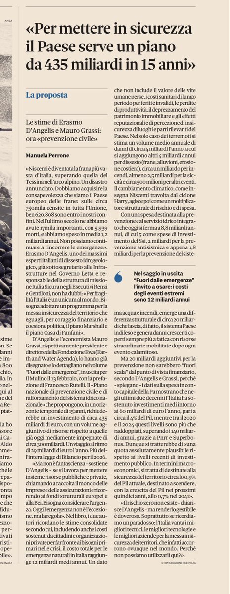 Qualche calcolo serio lo abbiamo fatto . E’ che passare dalle emergenze alla prevenzione ci vuole “Governance”, di quella vera 😉