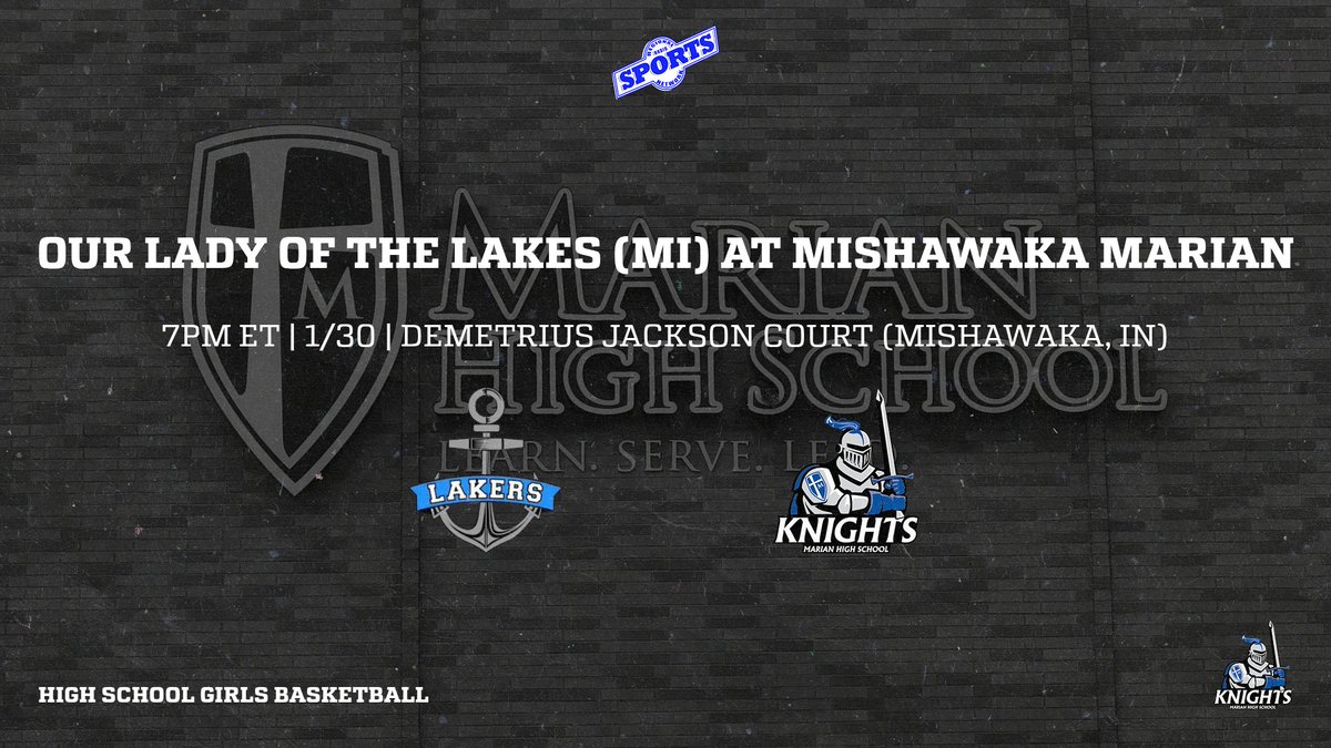 High school girls basketball tonight as the Mishawaka Marian Knights host the Our Lady of the Lakes Lakers! Join Hunter VanHouten and Matt Kopsea at 7PM ET for pregame coverage from Demetrius Jackson Court! You can watch and listen on rrsn.com video and Facebook!