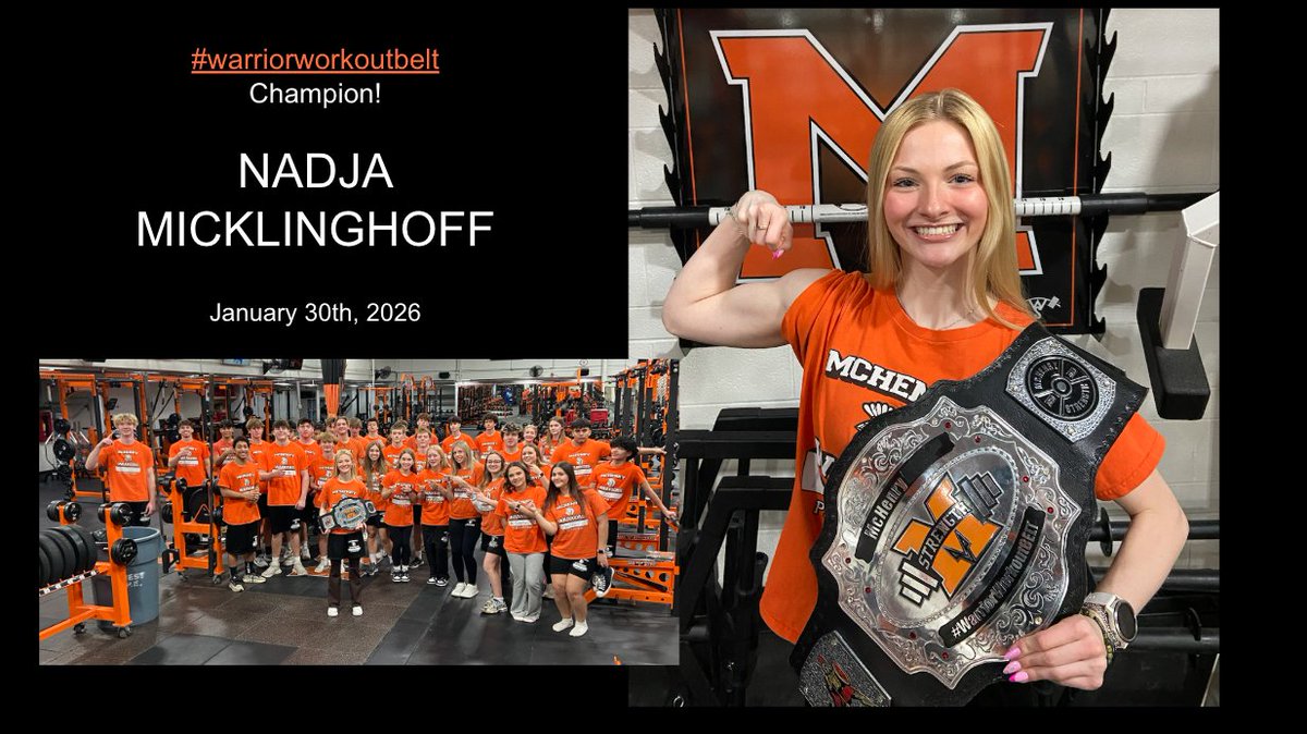 McHenryStrength's tweet image. Shoutout to our #WarriorWorkoutBelt Champion: NADJA MICKLINGHOFF 🏆
Nadja leads with a smile, but don’t let that fool you—she’s pound-for-pound one of the strongest athletes at MCHS! A powerhouse powerlifter with elite standards and even better character. 🛡️💪
#WarriorPride