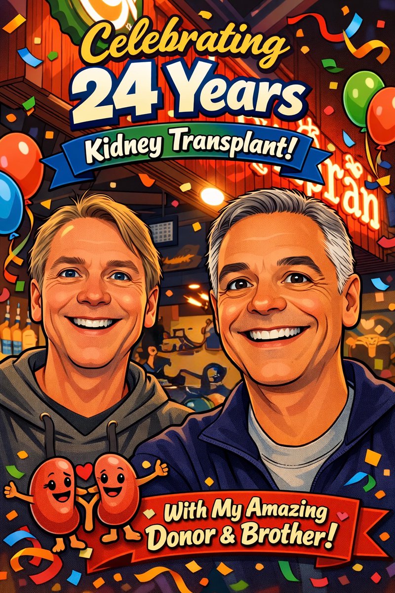 KevinKarschnik's tweet photo. 24 years ago today, my brother Don saved my life by becoming my kidney donor.

Don = Lifesaver &amp; Hero
Me = Forever grateful

@DonateLifeTexas @NKF @IgANFoundation
#DonateLife #LivingDonor #GiftOfLife #KidneyTransplant #TexasOrganSharingAlliance #TheLivingBank https://t.co/TfPQoSiIYT