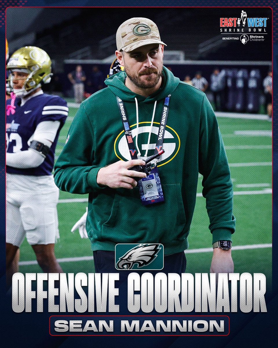 ShrineBowl's tweet photo. A huge congratulations to Sean Mannion for accepting the @Eagles Offensive Coordinator position! 👏

Coach Mannion served as the West team Offensive Coordinator at the 2026 East-West #ShrineBowl and now gets the opportunity to run in the offense in Philadelphia https://t.co/6EXdUUJ3Qt