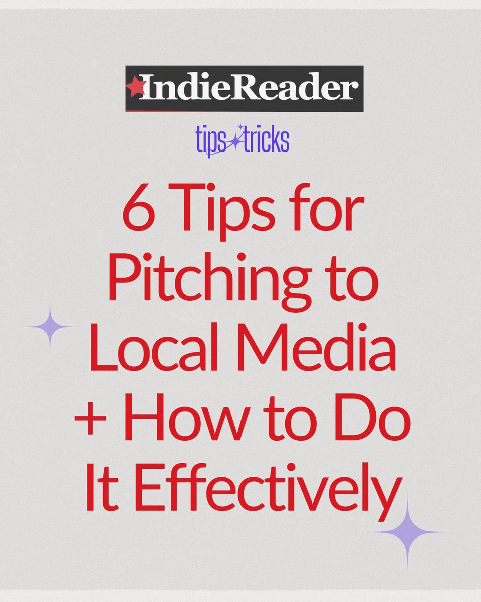 IndieReader's tweet image. While you may be tempted to go after the big national outlets right out of the gate, don’t overlook the opportunities right in your own backyard.

More tips on how to pitch local media: loom.ly/N4hF5Qk

#IndieReader #IRTips #IndieBooks #IndieAuthors #IndiePublishing