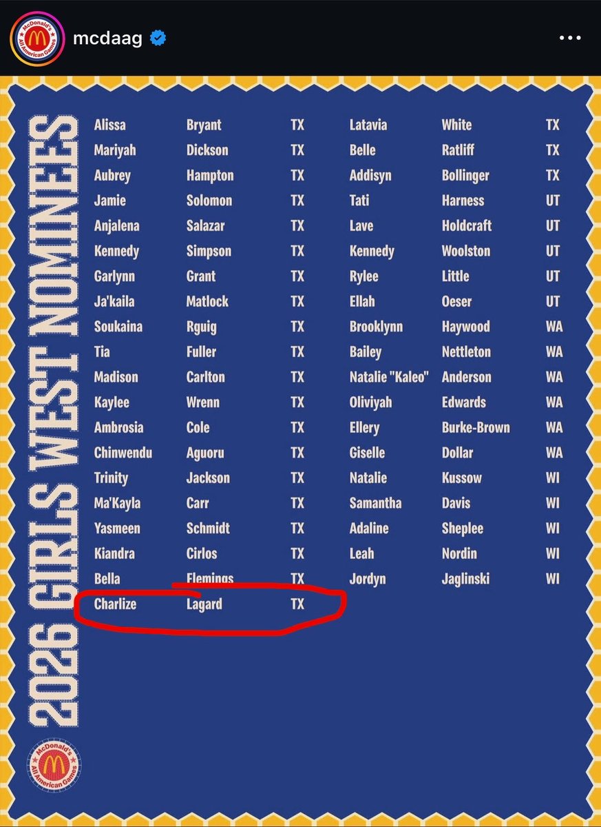 charlizelagard7's tweet photo. Blessed to say I am a McDonald’s All American Nominee!! @CoachEL_ @0coachmike_ @LMballcoach @ICHSBOOSTER @IowaColonyGBB @coachtaycarter https://t.co/auss7q4Oco