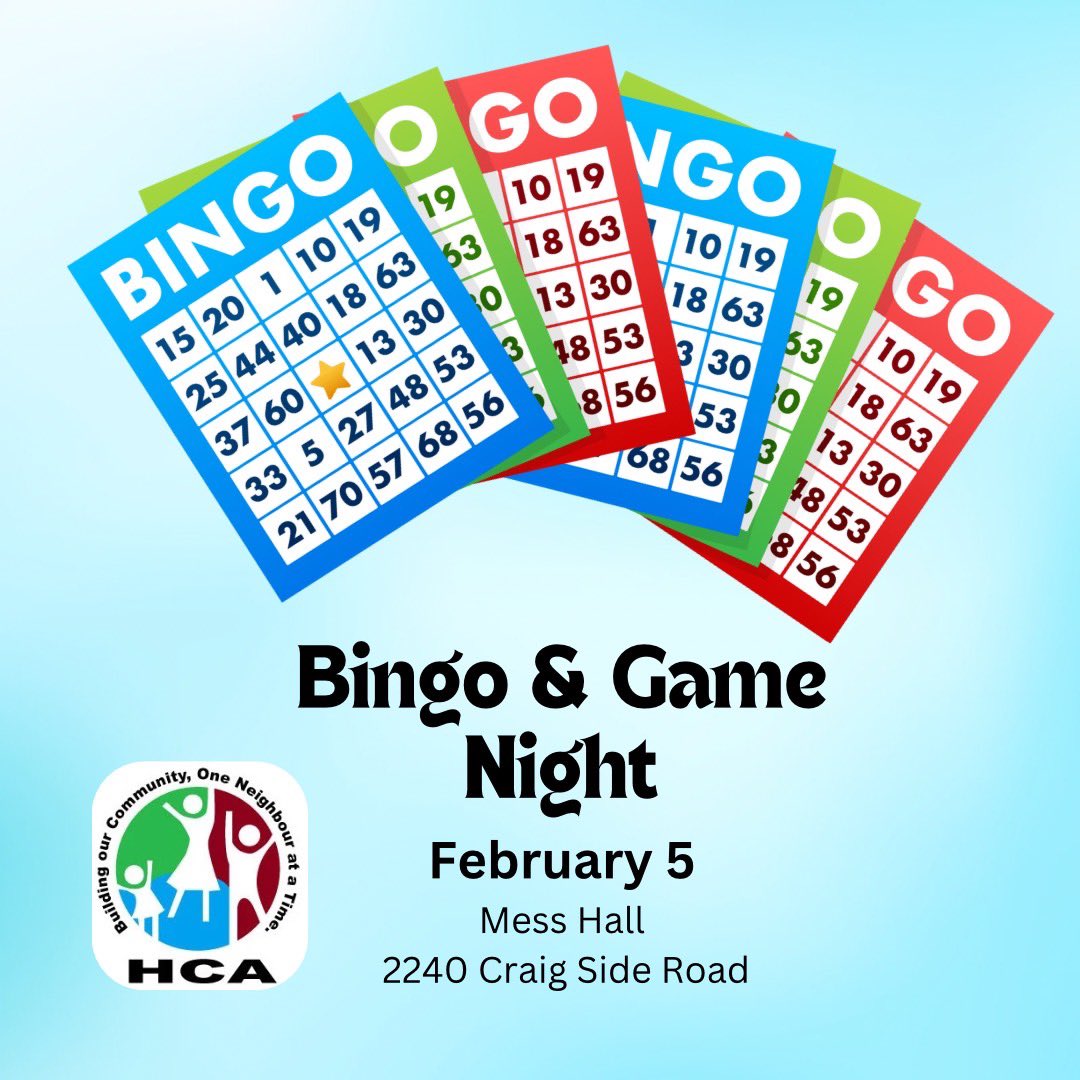 Thursday night Feb 5th you can get your bingo, on because we all miss bingo in July at the fairgrounds right? This event is at the Mess Hall, and part of our Winter Carnival! Go to HCA-Carp.ca for details! Cards are $7, doors open at 6:15. Cards must be paid by cash.