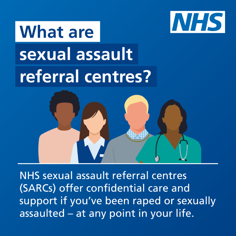 NHSuk's tweet photo. Sexual assault referral centres (SARCs) can provide medical care and support if you have been raped or sexually assaulted.

They’re here for you, when you need them.

Learn more about SARCs.