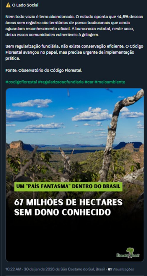 “A TERRA DE NINGUÉM: Brasil possui área ‘invisível’ maior que o território da França.”🧐
67 milhões de hectares de “vazios fundiários” na mira de Flávio Dino, Marina Silva e Fernando Haddad, visando à tokenização de florestas no interesse de BlackRock, COP30, FMI e Banco Mundial.