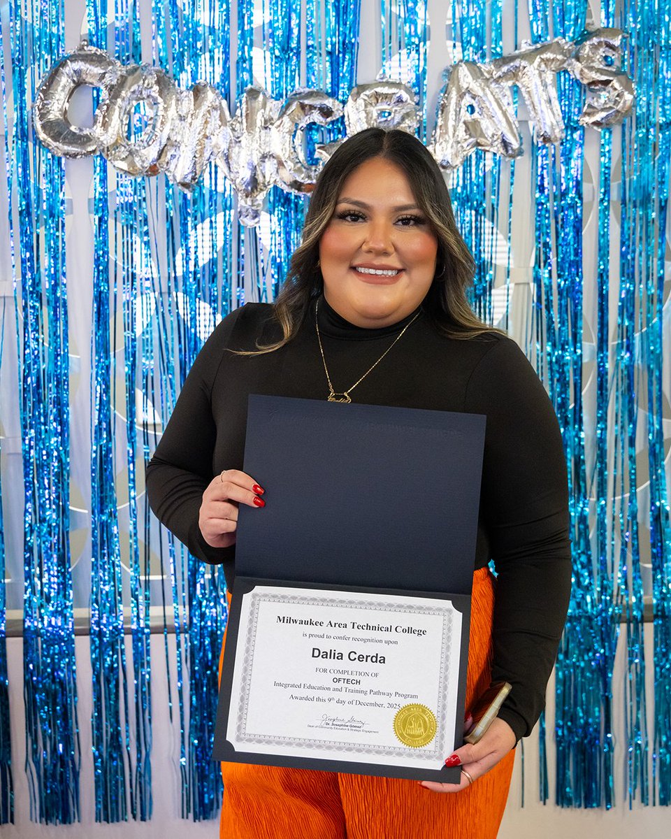 matcmilwaukee's tweet photo. Through years of hard work and adversity, Dalia Cerda never let go of her goal of earning her high school diploma and building a better future. After earning her HSED at MATC, she is now pursuing an associate degree in Business Management. 

https://t.co/Cwfyq7XB4a https://t.co/7sH1Enppr8