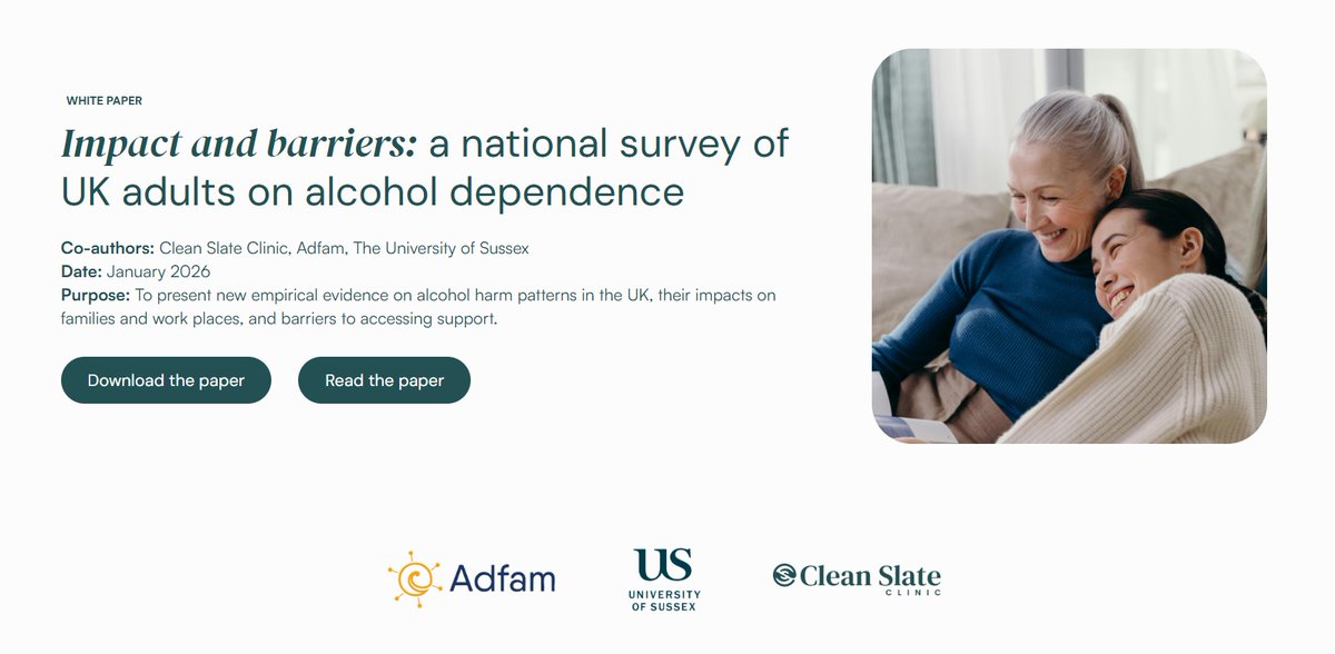 EmcatEthical's tweet photo. A recent white paper from Clean Slate Clinic, Adfam and the University of Sussex reveals stark realities: despite the scale of alcohol dependence in the UK, too many people are left without meaningful support. Stigma, lack of awareness, long waiting lists and under-resourced services are blocking access to help - and the human cost isn’t just personal, it’s social, economic and systemic.
https://t.co/Q1gi3pKCYf