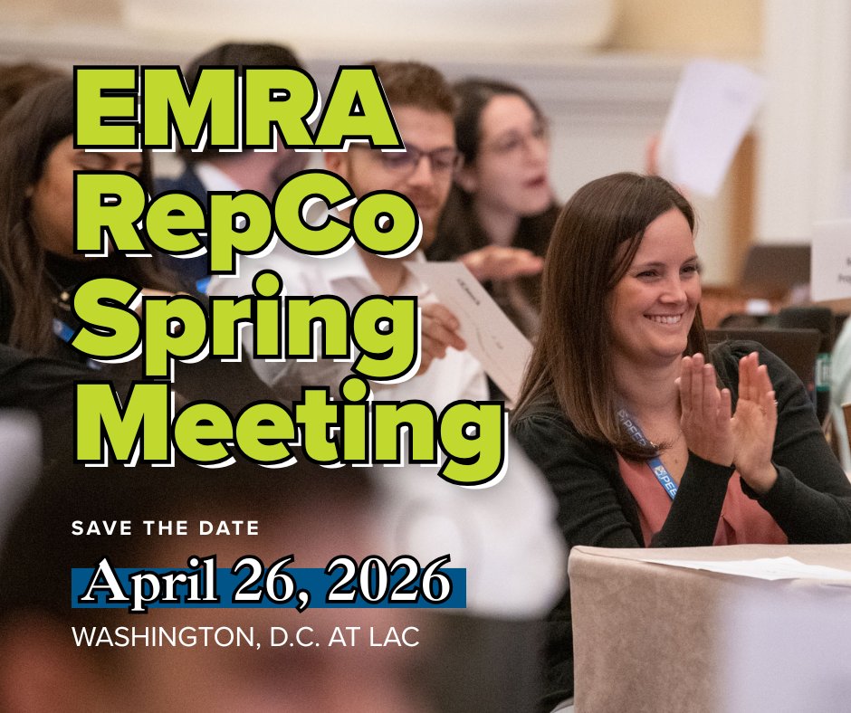 emresidents's tweet image. Join us for the EMRA RepCo Spring Meeting on Sunday, April 26, 2026, held during LAC in Washington, D.C.

More details and important deadlines at: emra.org/be-involved/be…

#AdvocacyInAction #RepCo