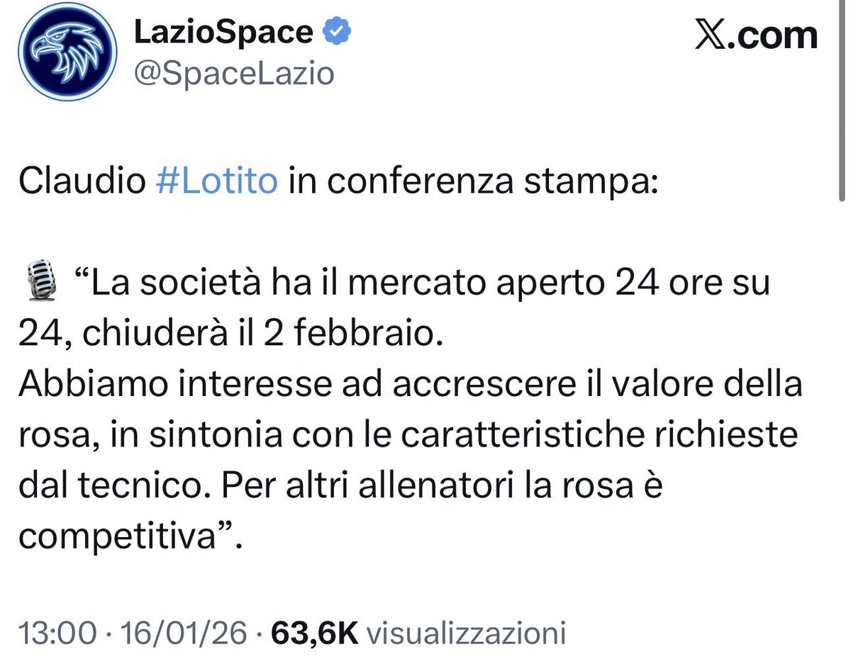 SpaceLazio's tweet image. Queste erano le dichiarazioni di #Fabiani e #Lotito, rispettivamente del 29/11 e del 16/01.
Venduto l’asse centrale della squadra (#Romagnoli, #Guendouzi, #Castellanos), per prendere #Leite (?), #Taylor (che non è il sostituto di Guendouzi) e una giovane punta dal Salisburgo.