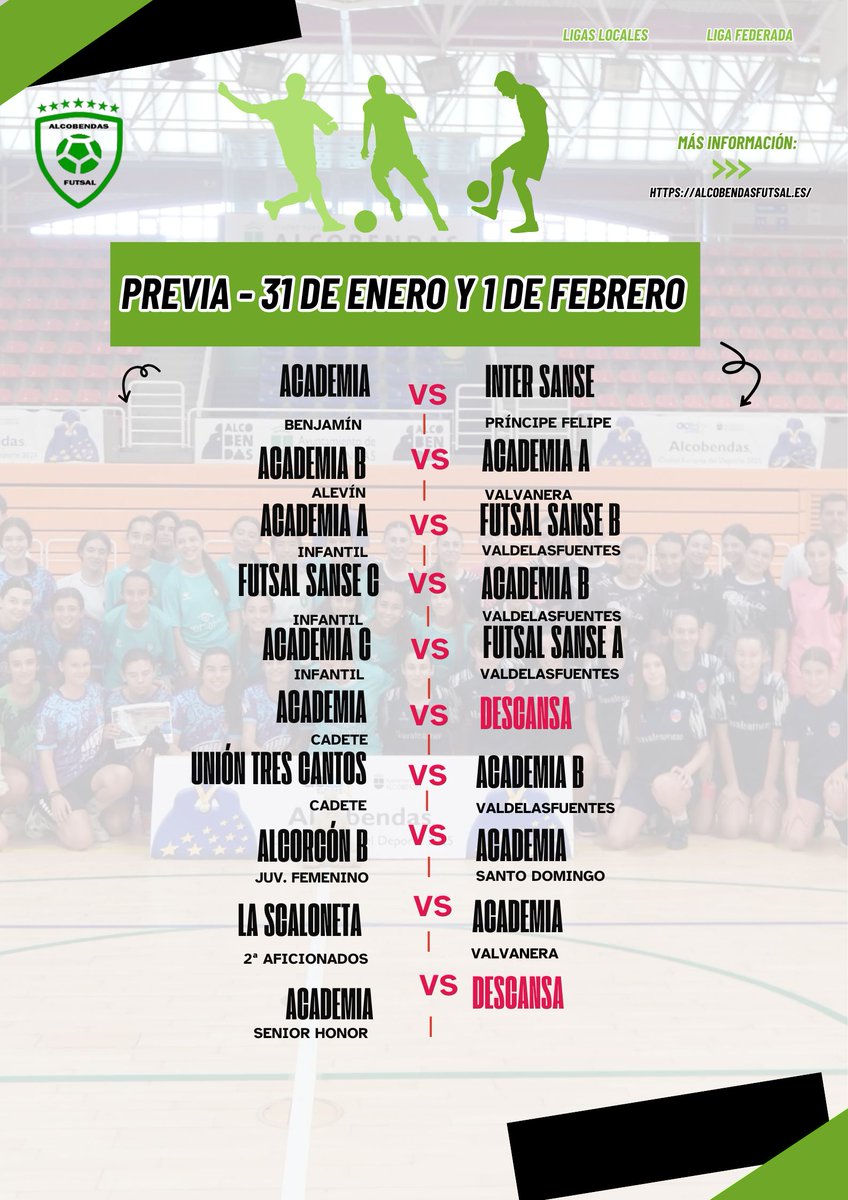 Previa de la jornada deportiva para la Academia del Alcobendas Futsal – 31 de enero y 1 de febrero
alcobendasfutsal.es/previa-de-la-j…
<a href="/Alcobendas_ayto/">Ayuntamiento Alcobendas</a> <a href="/Fundalcobendas/">Fund.Dep.Alcobendas</a>