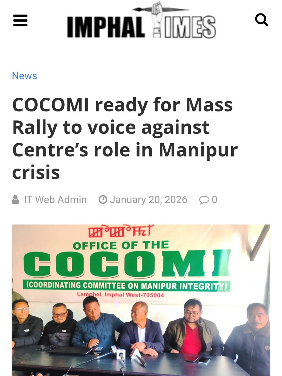 Mass Rally on 31st Jan'26 headed by COCOMI, on the Centre's Role in Manipur Crisis! 
Question: Has anyone ever reflected on "the betrayal starts from within"? 
Let me Quote from the previous post:
 "2) The most tragic feature of the present crisis is the timidity and moral