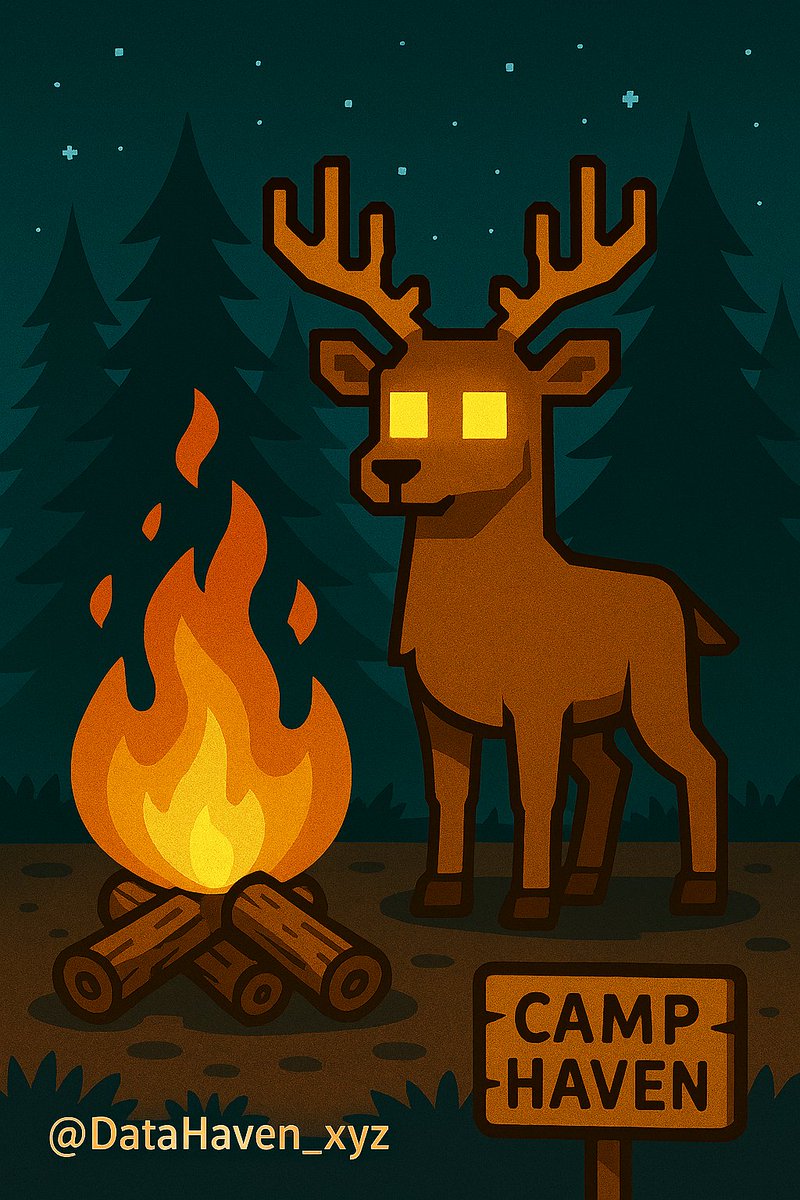 1_zza1's tweet photo. I saw it—just for a second. A glowing moose with antlers shaped like data branches, shimmering in the mist.  
It looked back, curious… then vanished into the trees.  
Camp Haven is full of magic, and I caught a glimpse.  
@DataHaven_xyz #CampHaven #WildlifeEncounter https://t.co/tChX6pppO9