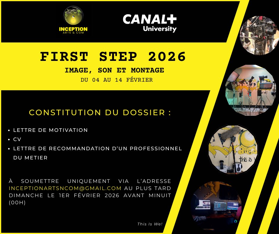 FIRST STEP est un programme de renforcement destiné aux jeunes passionnés de cinéma âgés de 30 ans au plus, désireux d’approfondir leurs connaissances. Cette édition sera dédiée à trois métiers importants du cinéma : l’image, le son et le montage

Tout sur le visuel👇🏽
#ThisIsWe