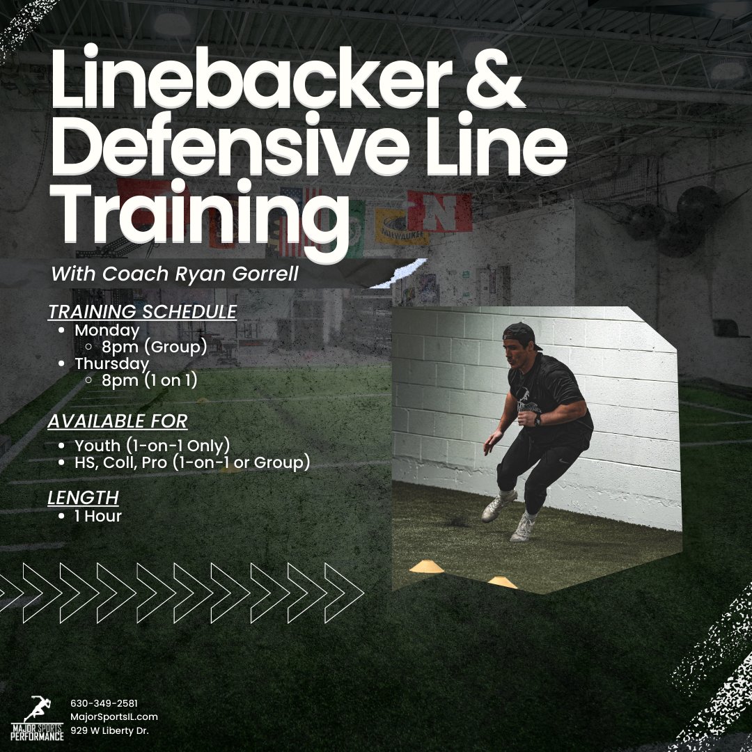 MajorSportsIL's tweet image. 🏈 Dominate the field with training designed to build real power, sharpen your technique, and strengthen your impact on defense.

📍 Wheaton, IL

💥 DM us or book now at MajorSportsIL.com/defense

#LinebackerTraining #DLTraining #FootballDevelopment #WheatonIL