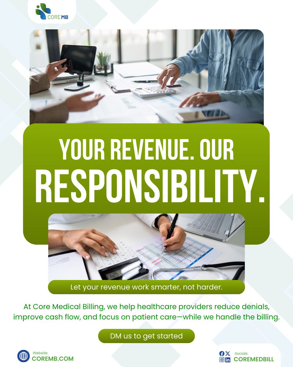 CoreMedBill's tweet photo. Your revenue shouldn’t be a guessing game.
At Core MB, we take full ownership of your billing so you can focus on what matters most; patient care.
Let us handle the numbers while you grow with confidence.
.
.
#MedicalBilling #RevenueCycleManagement #HealthcareFinance #CoreMB https://t.co/o8334MJMHy