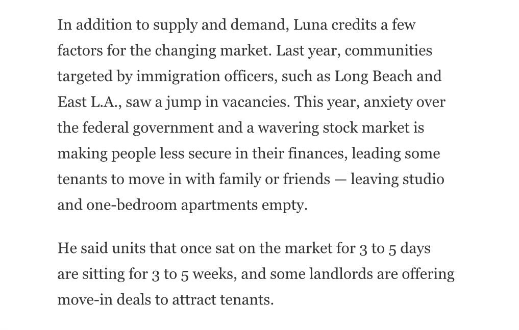 TriciaOhio's tweet image. From the @latimes: “L.A. rent prices drop to four-year low”

~3 million illegal aliens leaving the country has massive economic and supply chain implications.  

You’ll see more of this.