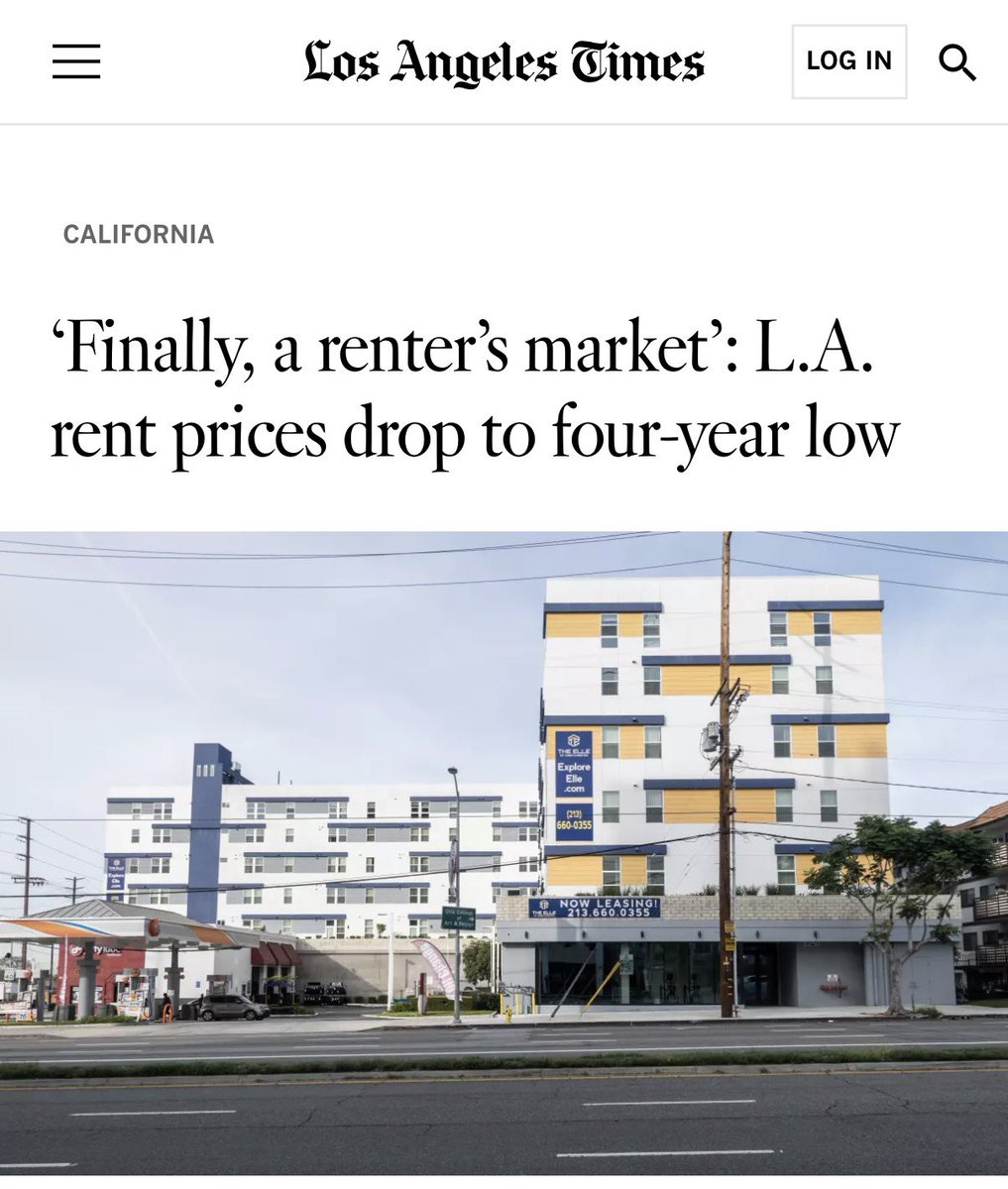 TriciaOhio's tweet image. From the @latimes: “L.A. rent prices drop to four-year low”

~3 million illegal aliens leaving the country has massive economic and supply chain implications.  

You’ll see more of this.