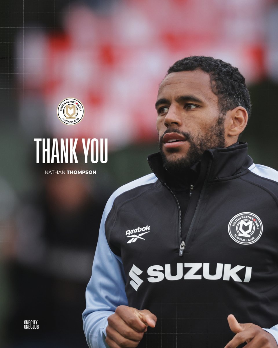 Defender Nathan Thompson has today departed #MKDons by mutual consent, with the club agreeing to cancel his contract.
 
Nathan is extremely well thought of at Stadium MK, but it was agreed that the move was best for all parties.
 
Everyone at Milton Keynes Dons wishes him the