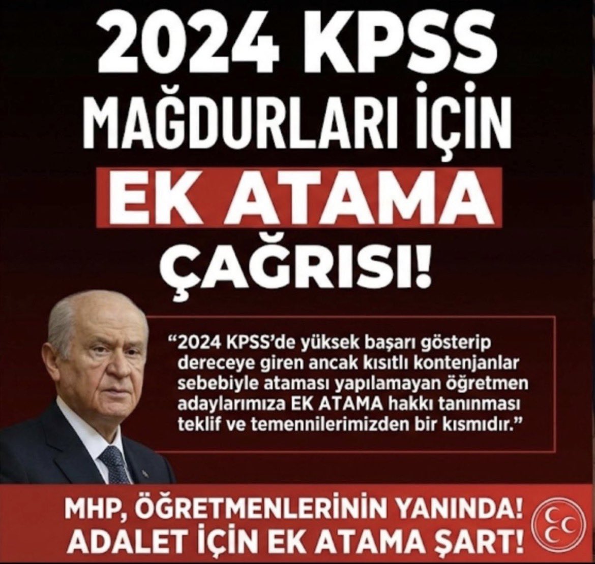 2024 KPSS ek atama hususunda kanun teklifi verilmesini bekliyoruz <a href="/dbdevletbahceli/">Devlet Bahçeli</a> <a href="/MhpTbmmGrubu/">MHP TBMM Grubu #MHP</a> <a href="/erkanakcay45/">Erkan Akçay</a> <a href="/PrfDrFilizKilic/">Prof. Dr. Filiz KILIÇ</a> <a href="/ilyastopsakal/">İlyas TOPSAKAL</a>
