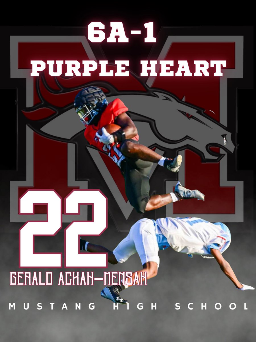 1BroncoFootball's tweet photo. Your 2025-26 Mustang Bronco 6A- 1 Purple Heart Award Recipient is Mustang’s own Gerald Achah-Mensah🐎#Playphast https://t.co/pZ3d5UpbEa