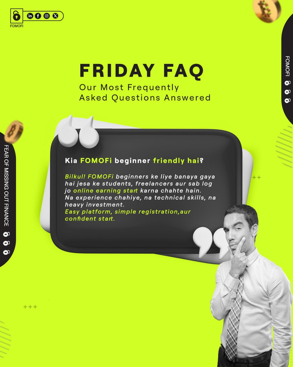 _FomoFi's tweet photo. FomoFi samajhna hai?
Har Jummay ko hum FomoFi ka ek aham sawaal lete hain aur asaan lafzon mein samjhate hain.

Iss haftay ka sawaal:
Kia FOMOFI beginner friendly hai?

#fomofi #tradingnearme #crypto #forex #passiveincome #earnmoney #sidehustle #cryptocurrency #jumptask #FAQ https://t.co/BjOi1HHX89