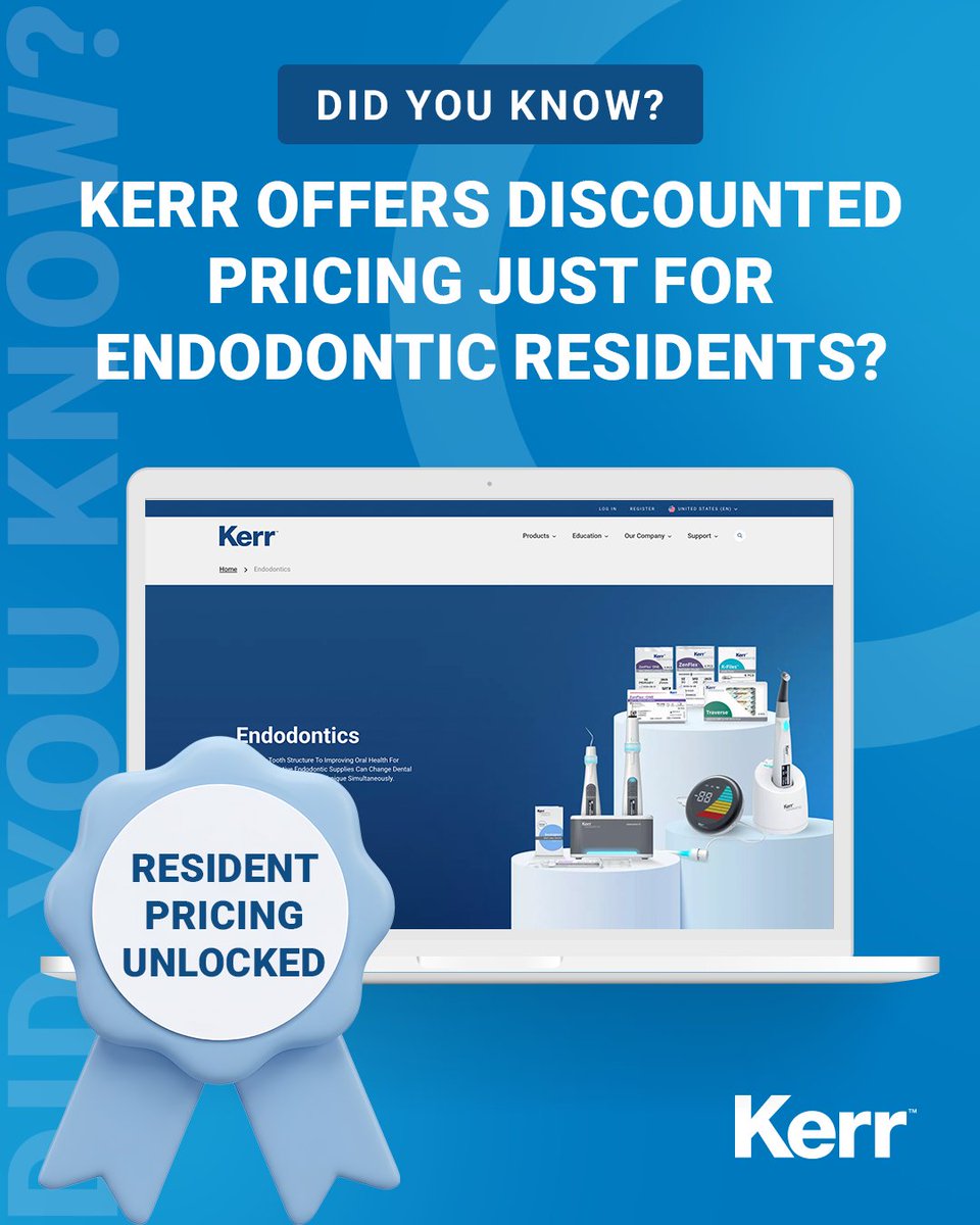 Did you know Kerr offers exclusive discounted pricing just for endodontic residents?​

Register today and unlock your resident pricing: kerrdental.com/en-us/user/reg…​

#Kerr #Envista #Endodontics #EndoResident